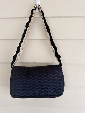 Vintage Navy Blue Quilted Silk Evening Bag Chain Braided Strap Hong Kong Chanel
